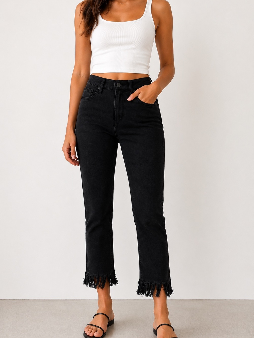 Just Black Denim Frayed Hem High-Rise Ankle Jeans Sz 27